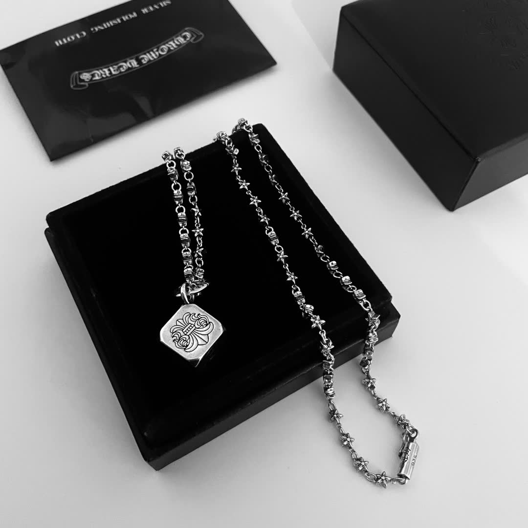 Chrome Hearts Christian Silver Plated Necklace with Logo Pendant